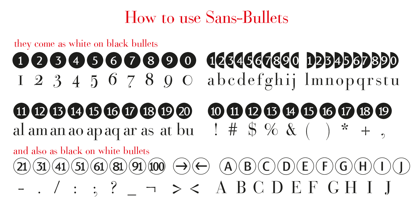 Przykład czcionki Bullets Sans pos